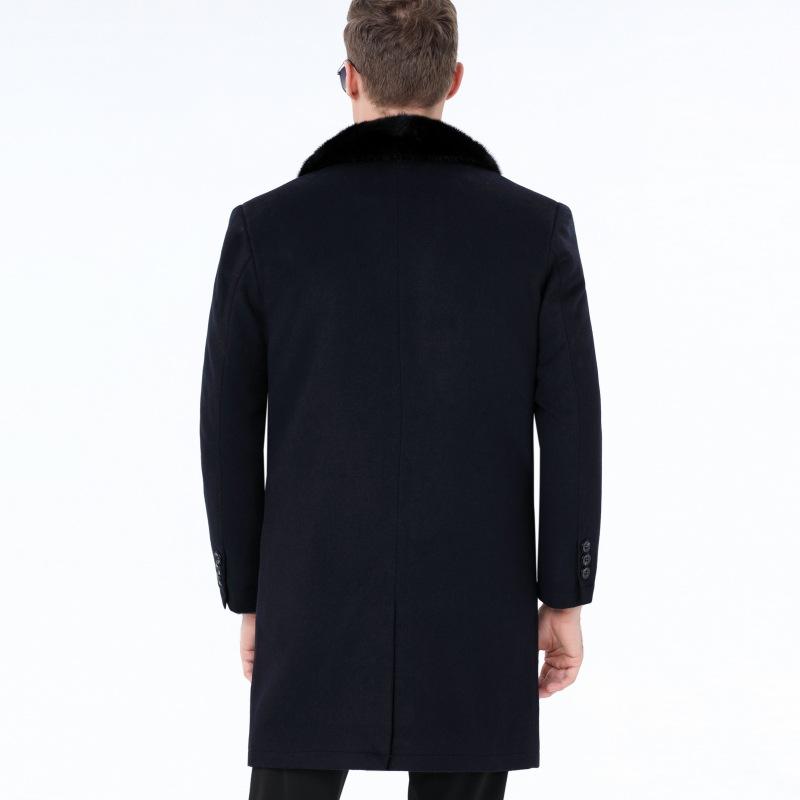 Men's Medium-length Woolen Coat, Rex Rabbit Lining, Removable Cashmere Nikon, Middle-aged Men's Mink Suit Collar Jacket