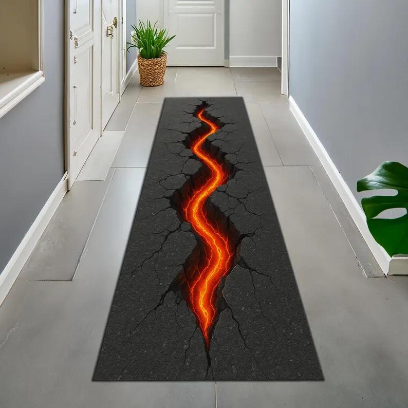 Magma Pattern Runner Rug Visual 3D Hole Crack Carpet Home Corridor Home Decoration Porch Entrance Covered with Mat