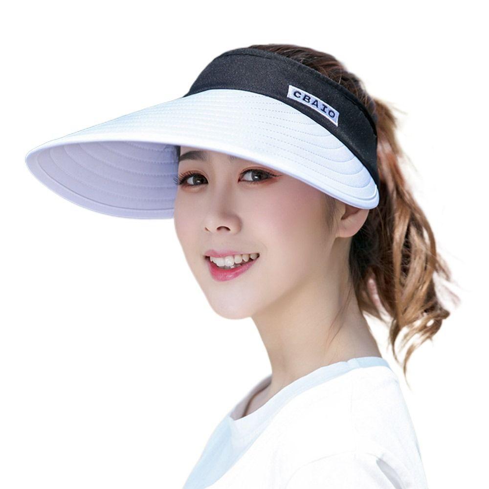 

Women Breathable UV Protection Adjustable Empty Top Hat Sports Visors Beach Cap Sun Hat White black