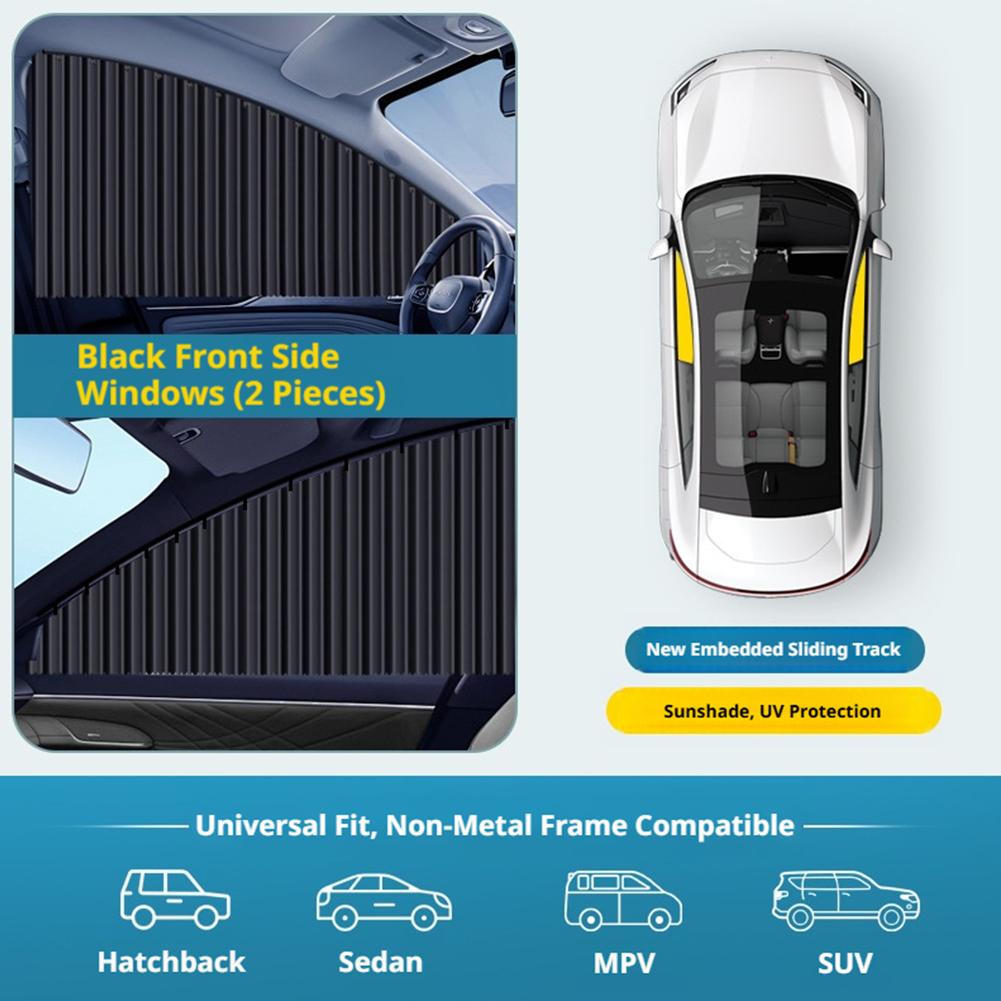 2/4 Pcs Retractable Car Side Window Sun Shade, Embedded Track Privacy Blackout Curtain for Auto Uv Protection Accessories