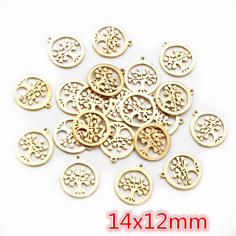10pcs/lot  316 Stainless Steel Gold Plated Tree Moon Butterfly Small Charms Pendant For Necklace DIY Jewelry Making