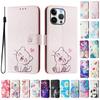Flip-Ledertasche für iPhone 6 6S 7 8 Plus X XS XR XS Max Blumen-Schmetterlingsmuster Bemalte Brieftaschenabdeckung mit Riemen Hülle