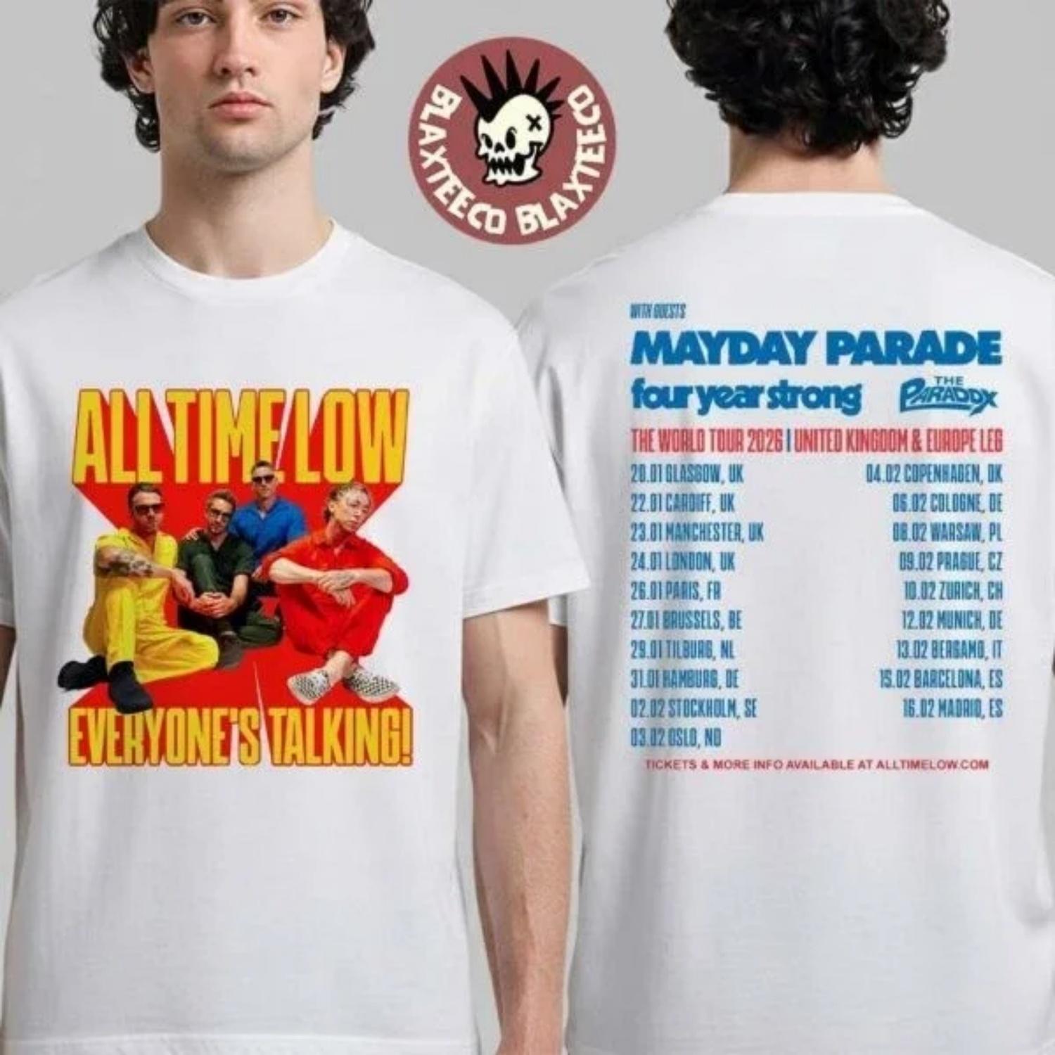 

All Time Low _Everyone s Talking_ Мировой Тур 2026 Расписание Британской и Европейской Части Удобная, Дышащая, Ретро Футболка S разноцветный