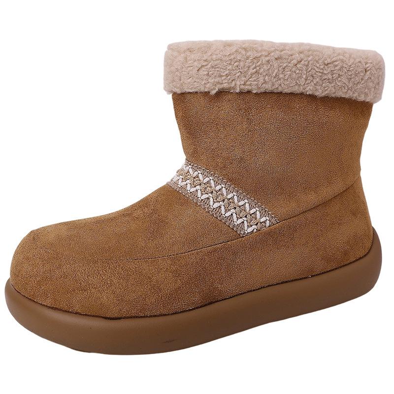Design Retro Wind Velvet Warm Flat Snow Boots Women's 2025 Autumn and Winter Fashionable and Comfortable Big Head Shoes Short Cotton Shoes