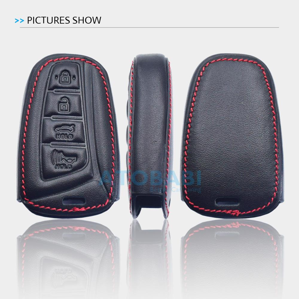 Leather Car Key Cover Bag For Hyundai Santa Fe Sport Equus Genesis Sedan Azera Grandeur Remote Fobs Shell Case Auto Accessories