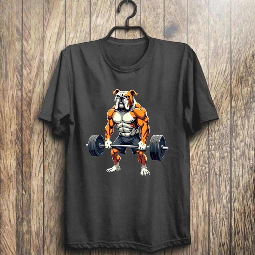 Workout Gym American Bulldog Deadlift Weightlifting Tshirt Gym Strong Dog Fitness Humor Unisex Cotton Casual Streetwear Shirt