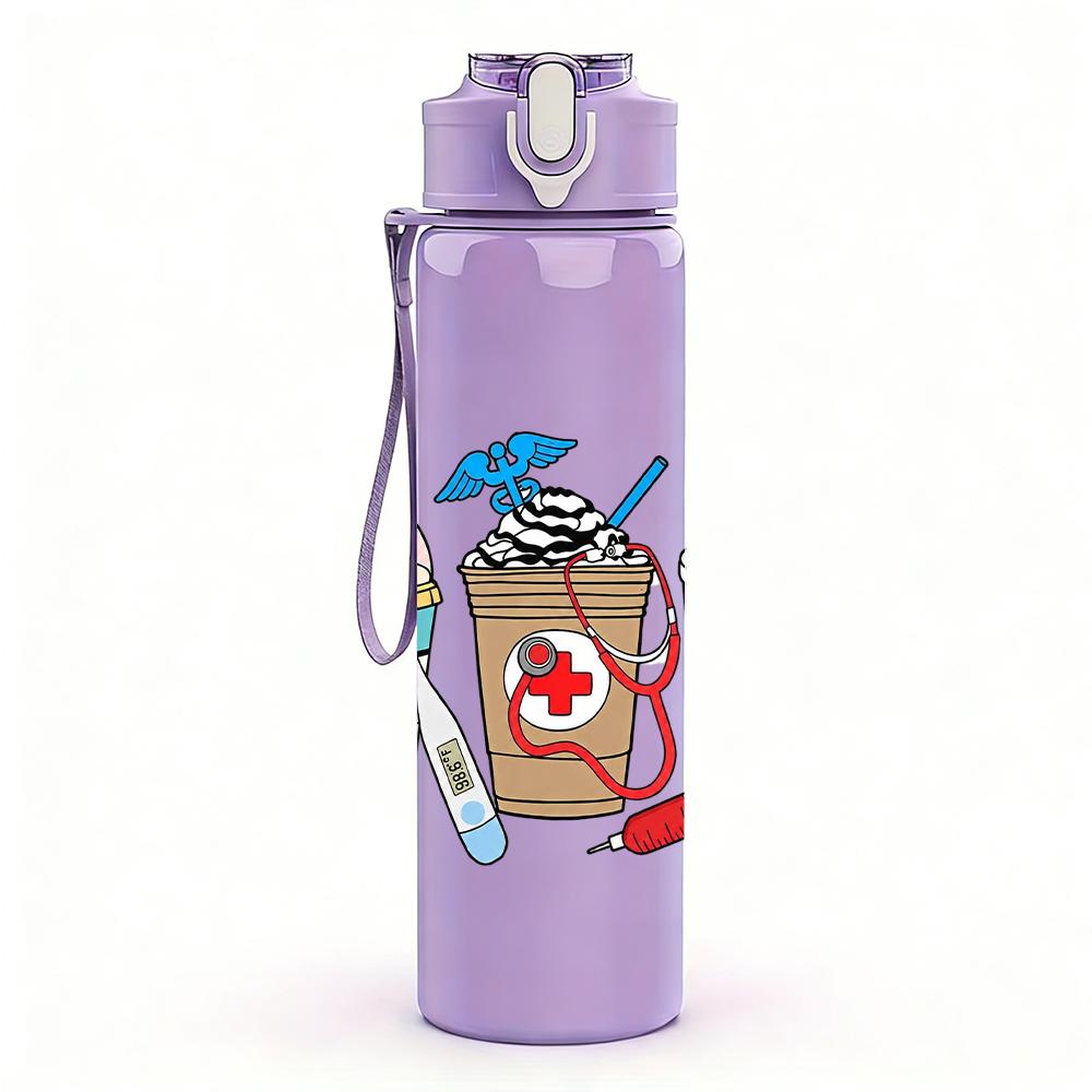 1PC Beach Cooler First Aid Kit 750ml Color Plastic Sports Water Bottle Leakproof Flip Straw Lid Suitable for Sports Office Home Use