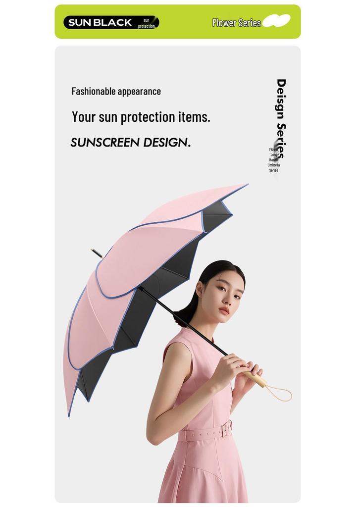 Elegant Petal Sun & Rain Umbrella: Dual-Use, Straight Handle, Sunshade & Protection, Large Size, High-End Feel for Women
