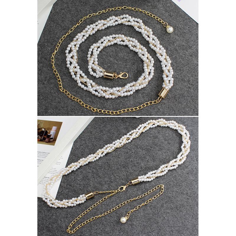 Gespleißter Perlen Damen Gürtel Elegant Vielseitig Elastische Taille Design Mode Perlenbesatz Vielseitig Frühling Sommer