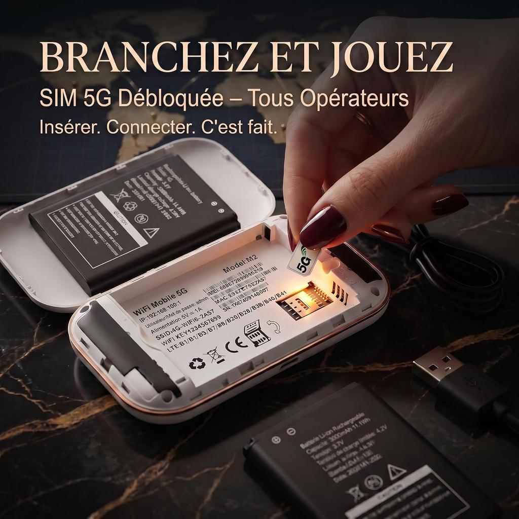 Tragbarer 5G WiFi 6 Router, 300Mbps, 32 Geräte, 3000mAh, SIM Frei EU