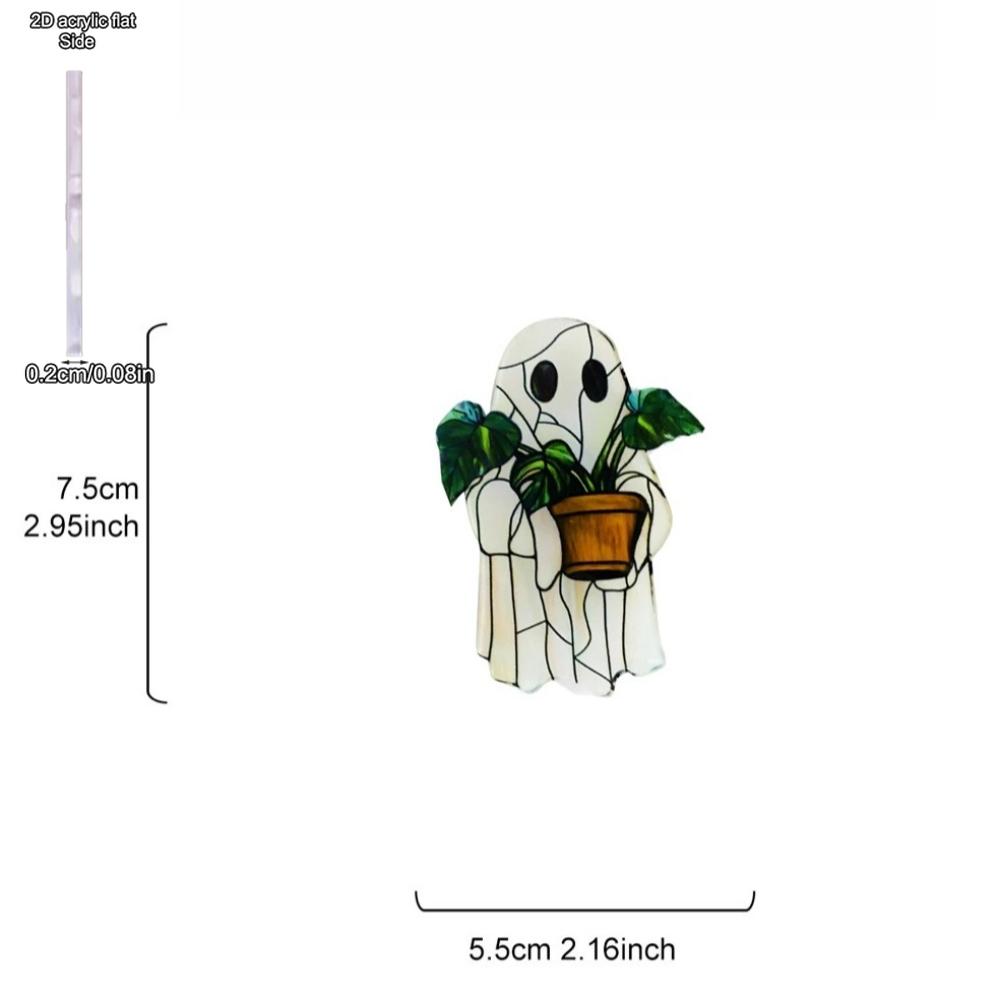 1pc Halloween Ghost Acrylic, Cute Ghost Holding Potted Plant Design, Four Seasons Decoration, Novelty Home Decor, Perfect Durable for Bedroom
