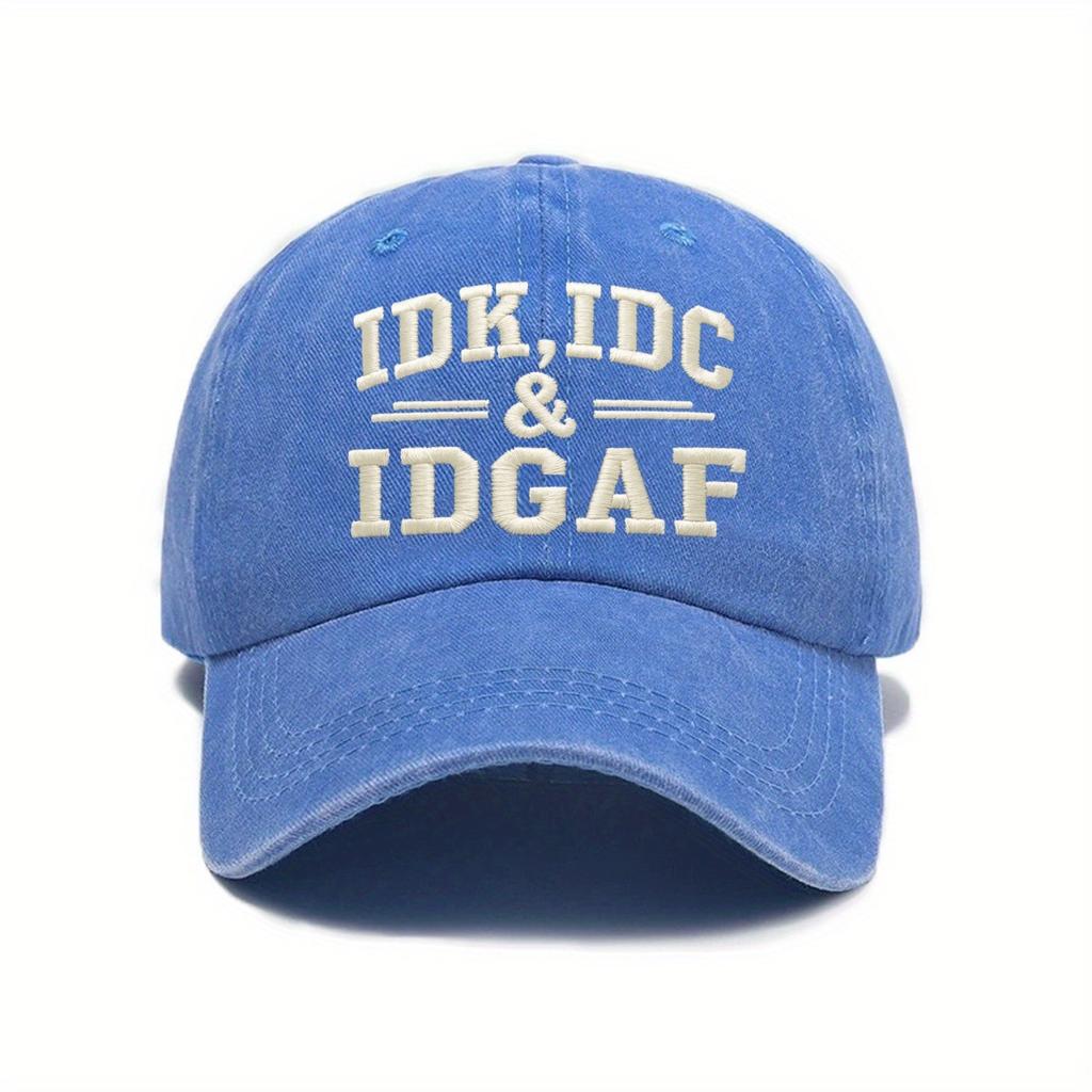 Berretto da Baseball Morbido Lavato da Donna IDK IDC & IDGAF Stampato Bordo Curvo Cappello da Sole da Esterno da Uomo