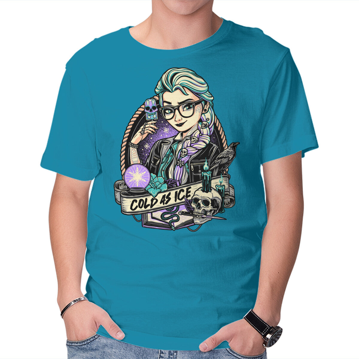 Unisex Crew Neck T-Shirt Cold As Ice Graphic Short Sleeve Casual Tee L