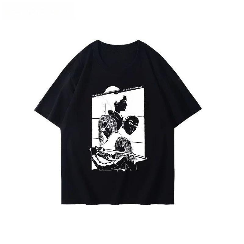 2025 Herbst und Winter Schwerer Horror-Stil High Street Filmdruck T-Shirt Herren Damen Reine Baumwolle Vielseitiges T-Shirt