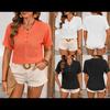 Summer New Women's Clothing, Ripped Hook-up Hollow Decorative Buckle V-neck Short-sleeved T-shirt Top