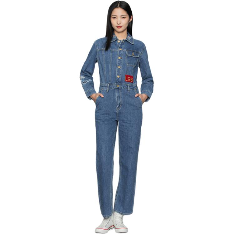 Lee X Palace Museum Cultural Collaboration Solid Color Straight Leg Denim Jumpsuit Women Jumpsuit Blue LWB0021525PN00F