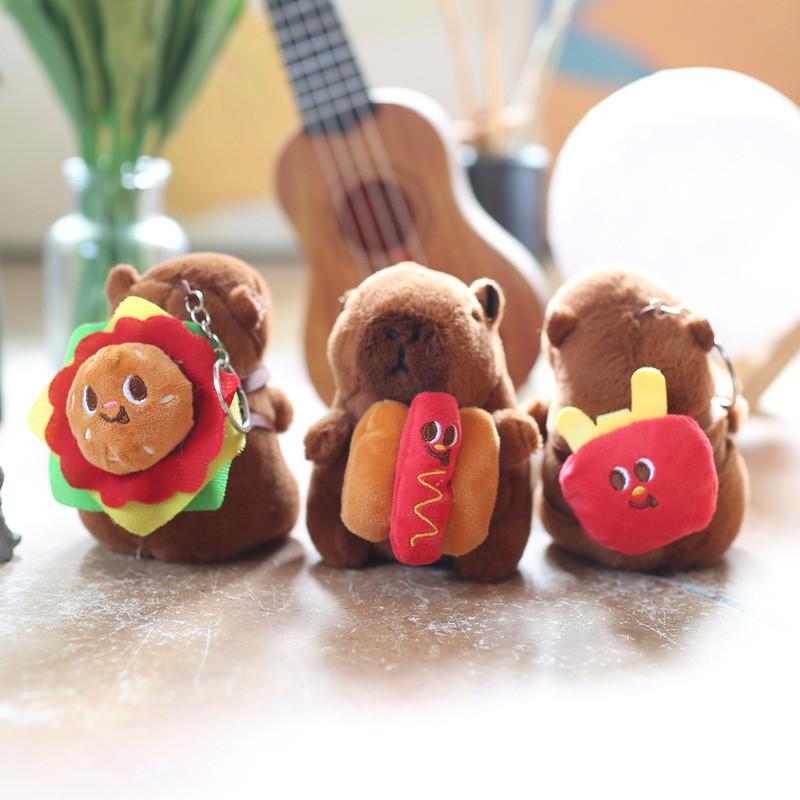 Hamburger Capybara Fries Hot Dog Plush Toy Pp Cotton Stuffed Keychain Bag Decor