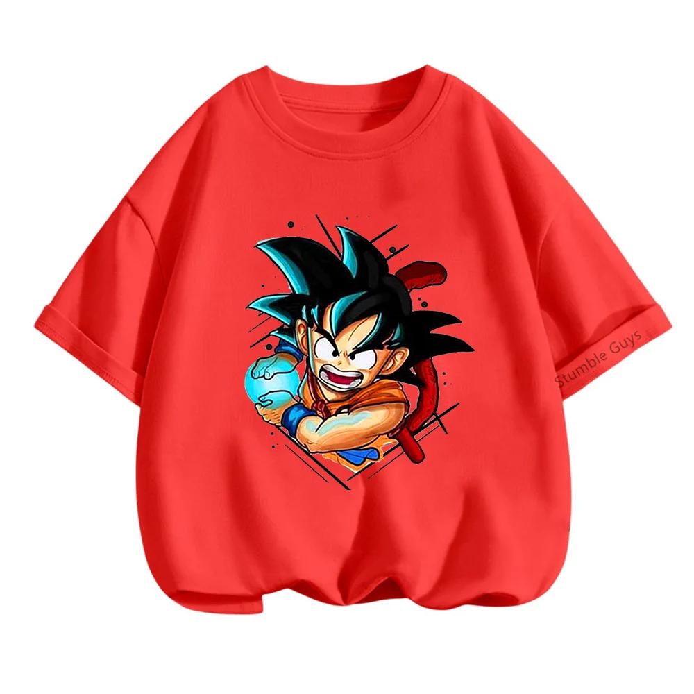 2025 MINISO Summer 4-14 Children  Dragon Ball Z TShirt Son Goku Anime Teen Clothes Fashion Casual T-shirt Boy Clothes Girls Kawaii Kids Tops