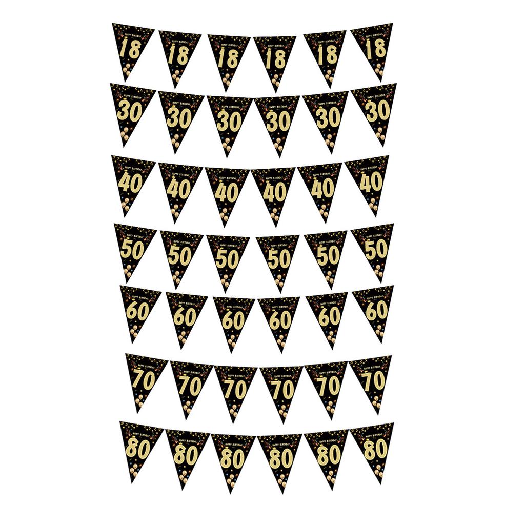 Black Gold Bunting Birthday Party Triangle Pennant Decoration Photography Props for Adult Teen Birthday Party Decoration