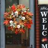 Artificial Fall Wreath for Front Door 18" Maple Leaf Autumn Wreath with Pumpkin Flower Berry for Harvest Thanksgiving Farmhouse Decor