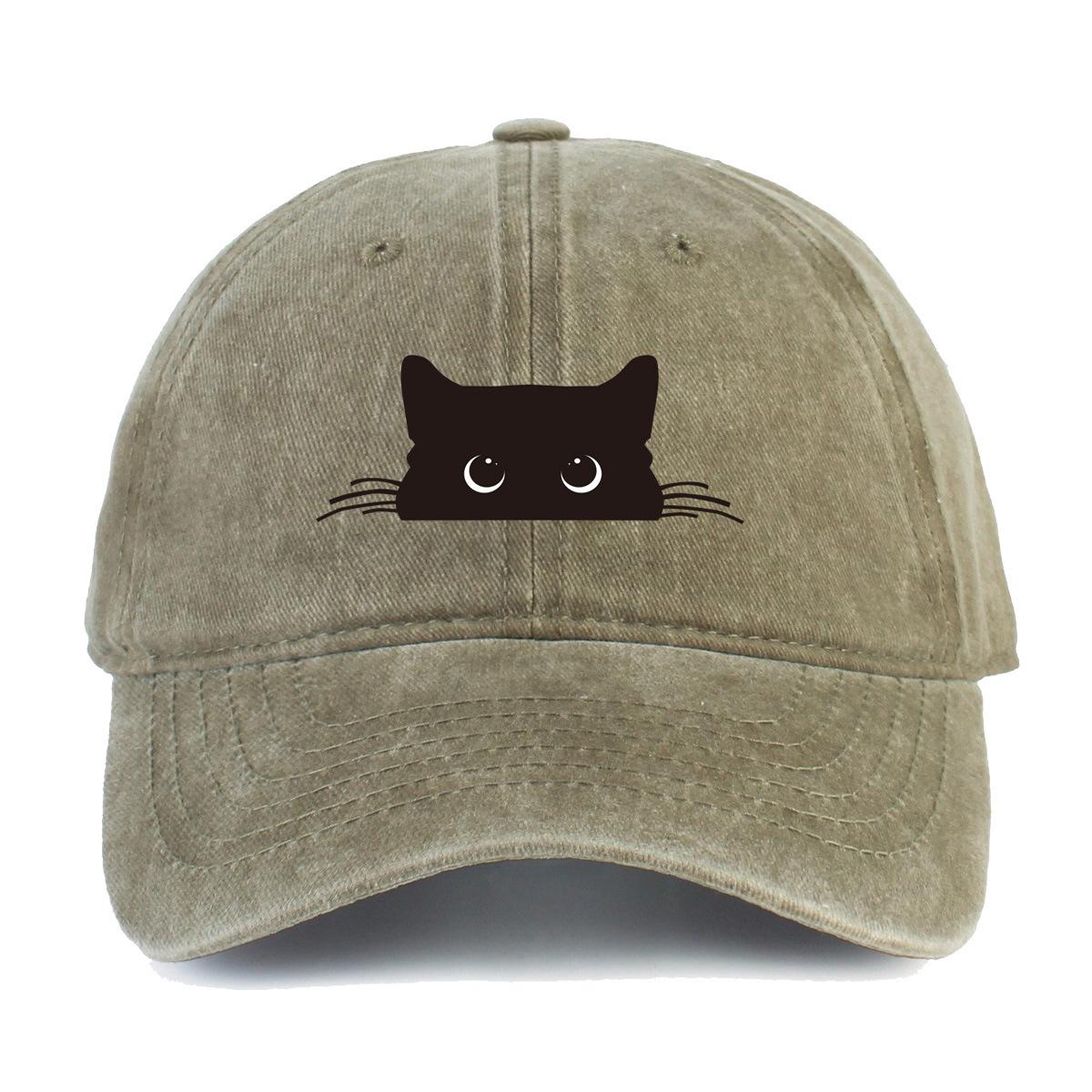 Vintage baseballpet met zwarte kattenprint voor mannen en vrouwen, modieuze en casual veelzijdige hoed voor winkelen en daten Adjustable gray