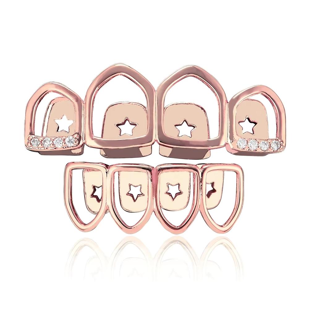 Hip Hop Jewelry Grillz in Body Jewelry Four Teeth Top and Lower 14K Gold Micro Paved CZ Grillz Diamond Teeth for Men Halloween