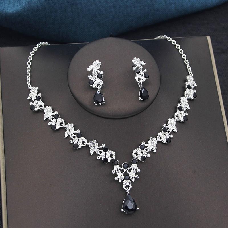 17 Colors Water Drop Purple Bridal Jewelry Sets for Women Party Prom Choker Necklace Earrings Bride Wedding Costume Accessories