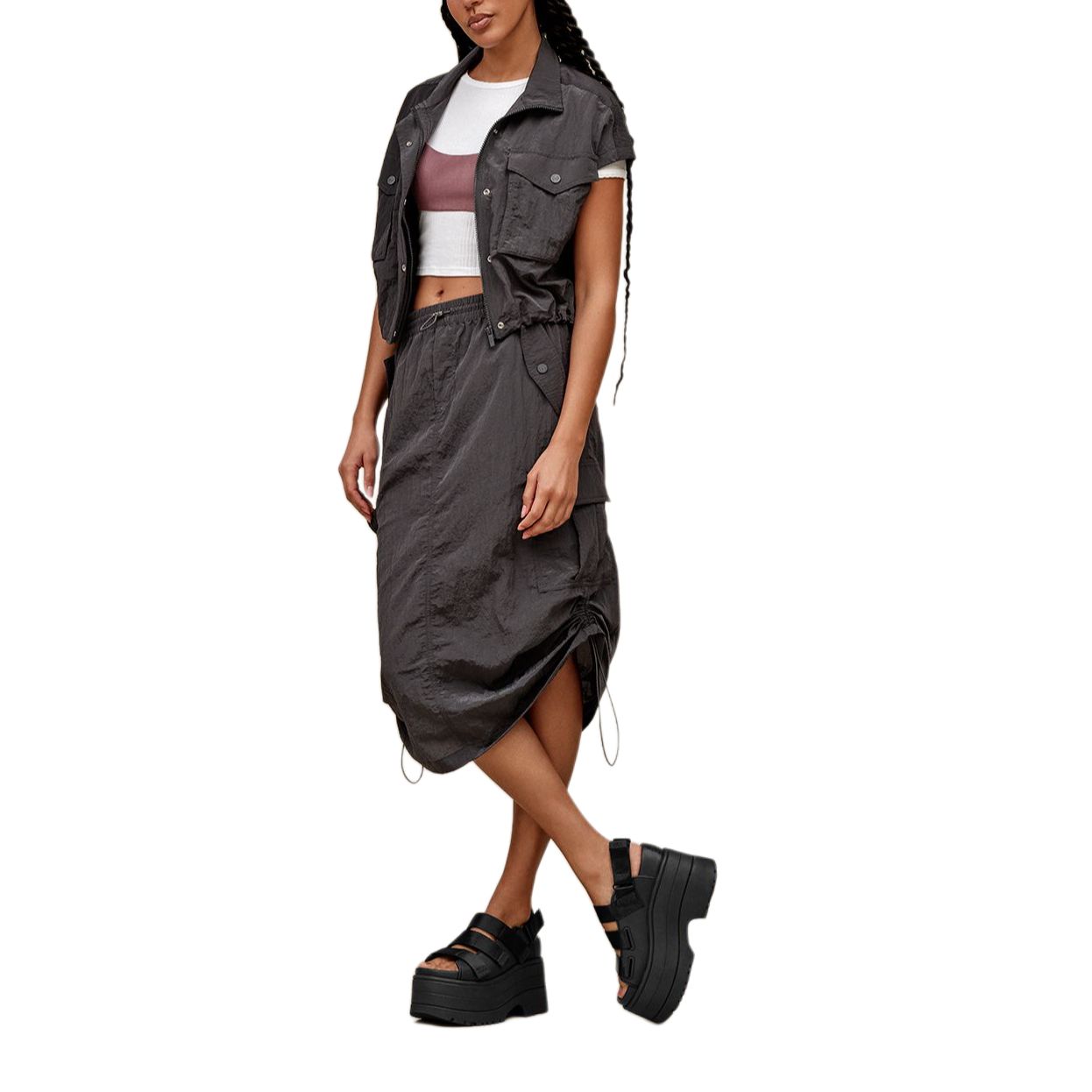 

UGG Solid Color Gathered Waist Casual Long Skirt Women skirts Black 1167379-INK XS