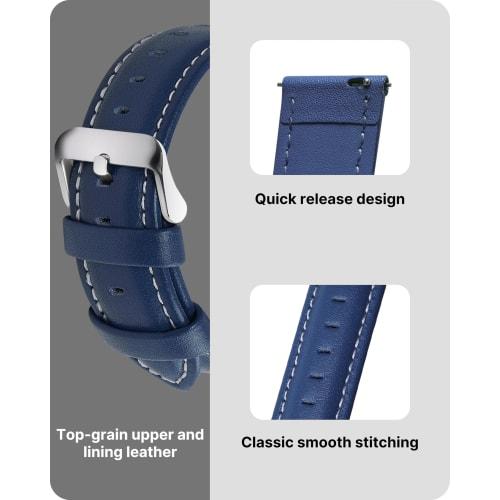 Fullmosa Genuine Leather Watch Band, 22mm Top Grain Leather Strap, Replacement Watch Strap, Smartwatch Band for Men and Women (22mm, Dark Blue)