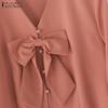 ZANZEA Women Casual Bows V-Neck Summer 3/4 Sleeve Blouse