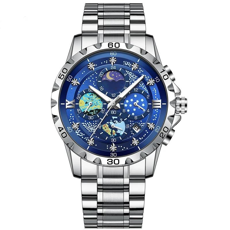Мужские кварцевые часы с датой, водонепроницаемые светящиеся звездное небо, деловые часы, наручные часы