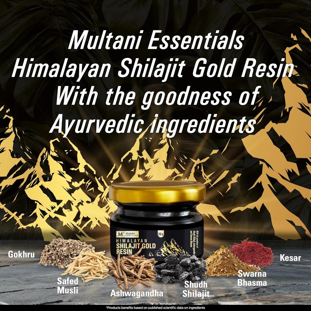 Multani Essentials Himalayan Shilajit Gold Resin 20g 1 Pack Ayurvedic Resin Blend with Herbs & Gold Extract Vitality Support