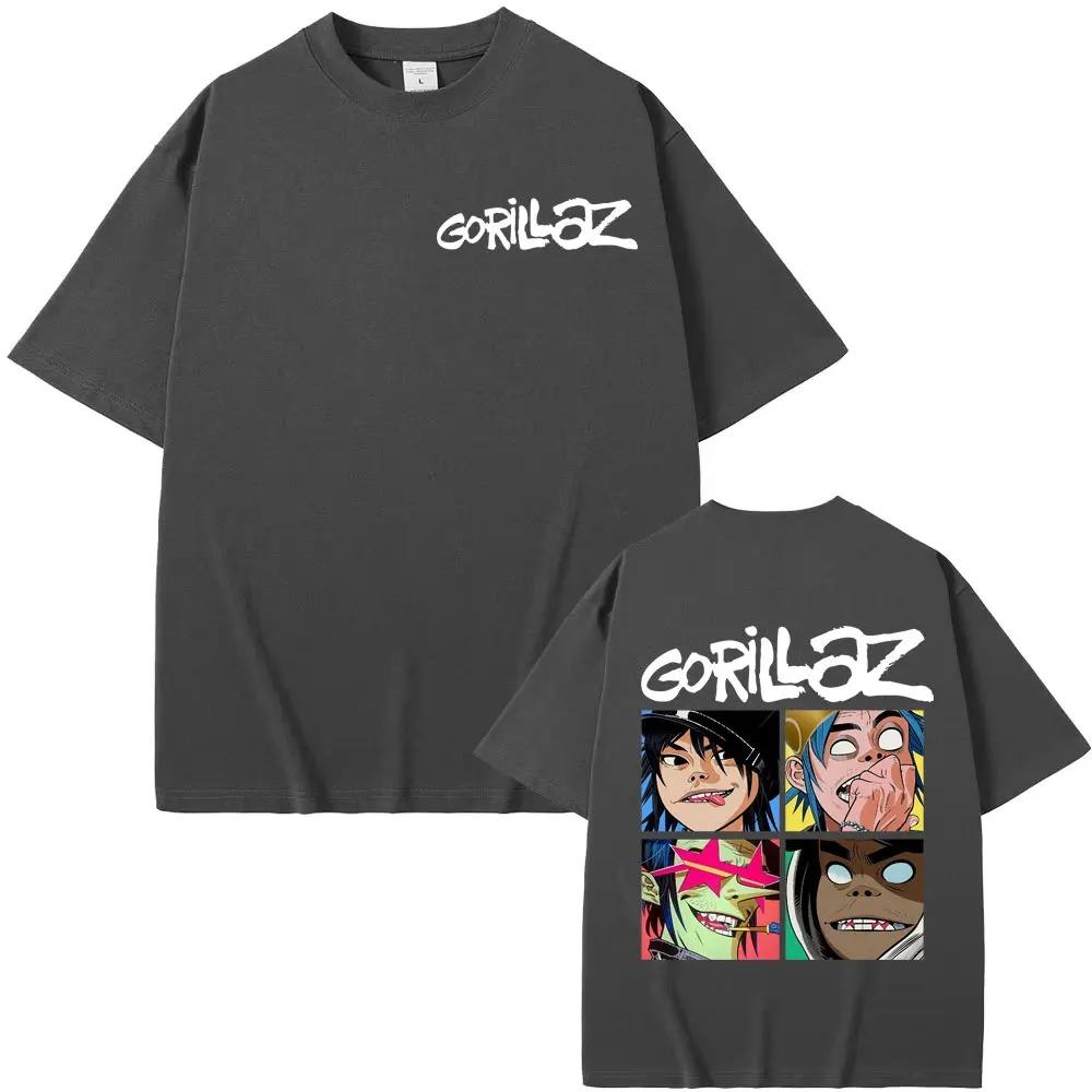 Gorillaz Rockband Vintage Cartoon Grafik T-Shirt Unisex Harajuku Stil Klassisch Übergroß 100% Baumwolle Streetwear T-Shirt