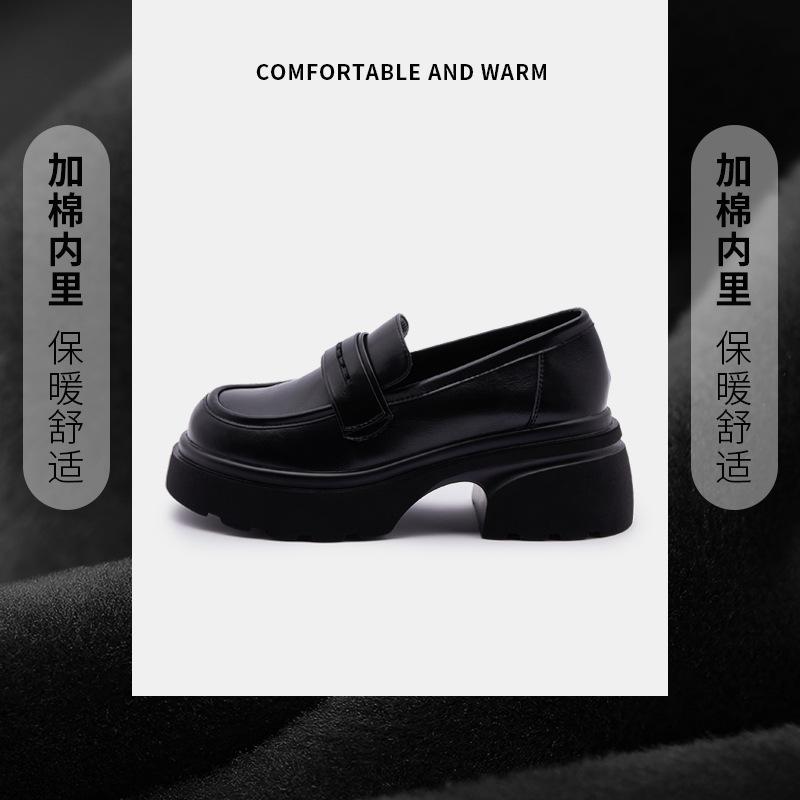 Small leather shoes women's 2025 autumn new British style platform muffin loafers women's black college style foot shoes