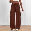 Womens Wide Leg Casual Pants Winter Mid-Rise Loose Fit Joggers With Drawstring Waist Comfortable Everyday Trousers
