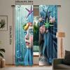 2Pcs Mermaid Curtain Woman Underwater Themed Make Up Hairstyle Starfishes Seashells Bubbles For Bedroom Living Room And Dining