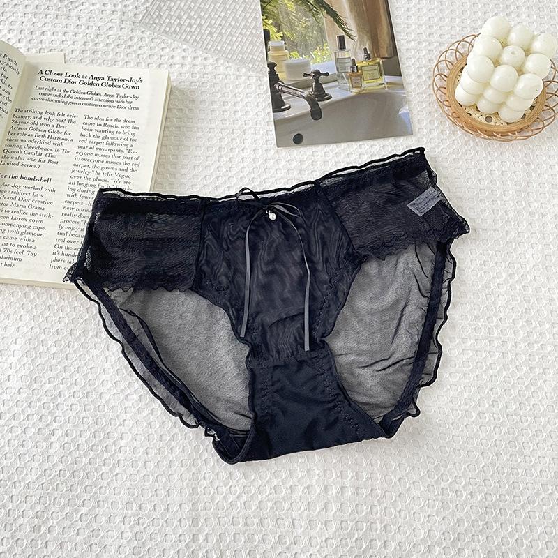Girls White Lace Mesh Sexy Bow Waist Pure Wind Pure Cotton Crotch Briefs Underwear