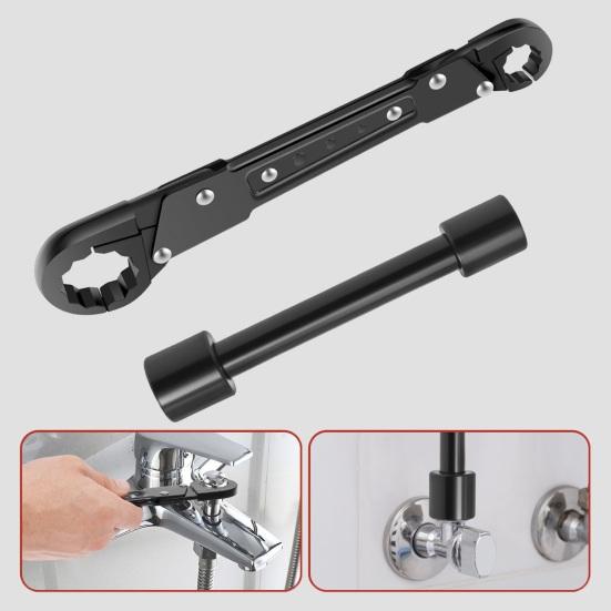 Angle Block Removal Wrench Tool Double-Ended Ratcheting Plumber Wrench Non-Slip Grip Pipe Angle Stop Wrench Kit