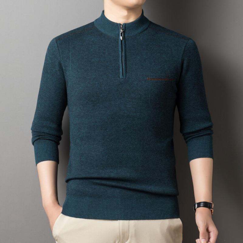 Halbhoher Reißverschlusspullover für Herren im Winter, dicker, warmer, von Vater installierter Herrenpullover mittleren Alters, einfarbiges, gestricktes Unterhemd aus Wolle