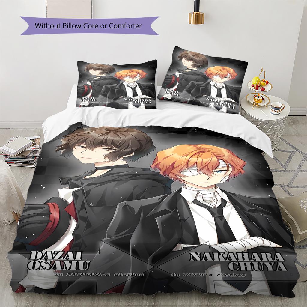 Samu Dazai Chuuya Nakahara Pattern Bedding,Quilt Set Quilt Cover Pillowcase Home Birthday Gift (1 * Duvet Cover + 2 * Pillowcase, Without Core)