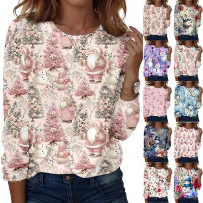 Langarmshirts für Damen, niedlicher Aufdruck, Grafik-T-Shirts, Blusen, lässig, Übergröße, Basic-Tops, Pullover