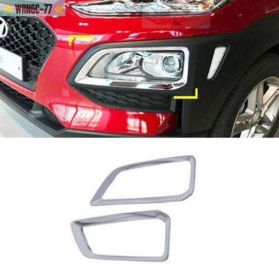 Chrome Front Fog Lamp Light Frame Cover Trim For Hyundai KONA Encino 2018-22