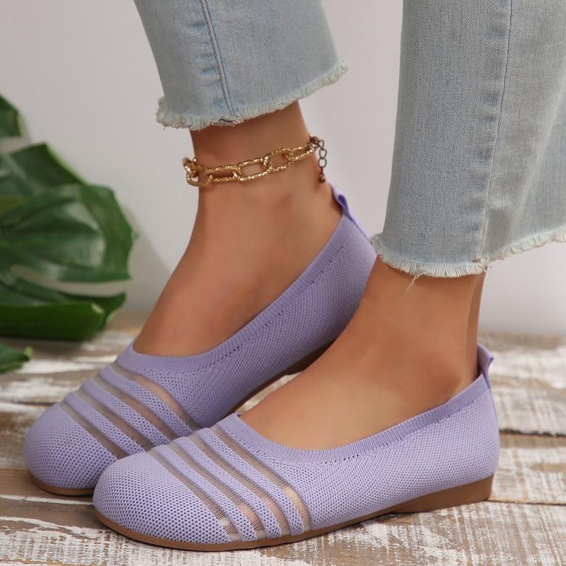Fashion Women's Flat Shoes Autumn New Round Head Shallow Mouth Mesh Cloth Breathable Soft Sole Non-slip Milk Low Top Shoes