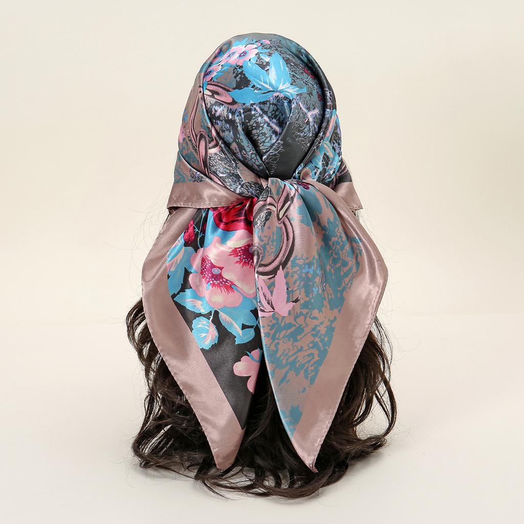 90*90cm Women Scarf Silk Feeling Hair Neck Square Brand Office Bandanna Muffler Waiter Flight Attendants Handkerchief Rings Wrap