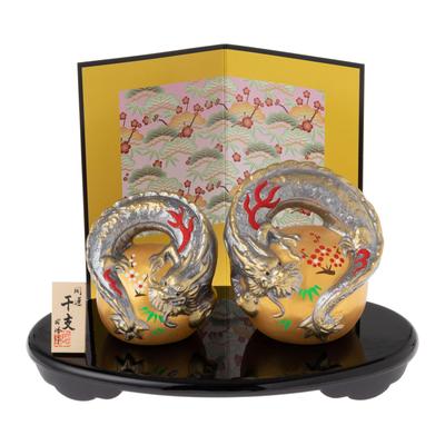 Seto Togeisha 2024 Tierkreiszeichen Figur Kompakt Drache Drache Tatsu Neujahrsdekoration Glücksbringer Silberdrache Mutsumi Set Shohogama 150