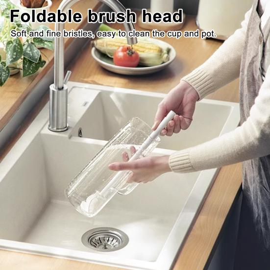 5Pcs 360 Degree Flexible Silicone Bottle Brush with Long Handle Soft Bristle Cup Brush 360 Degree Rotating Cleaning Brush