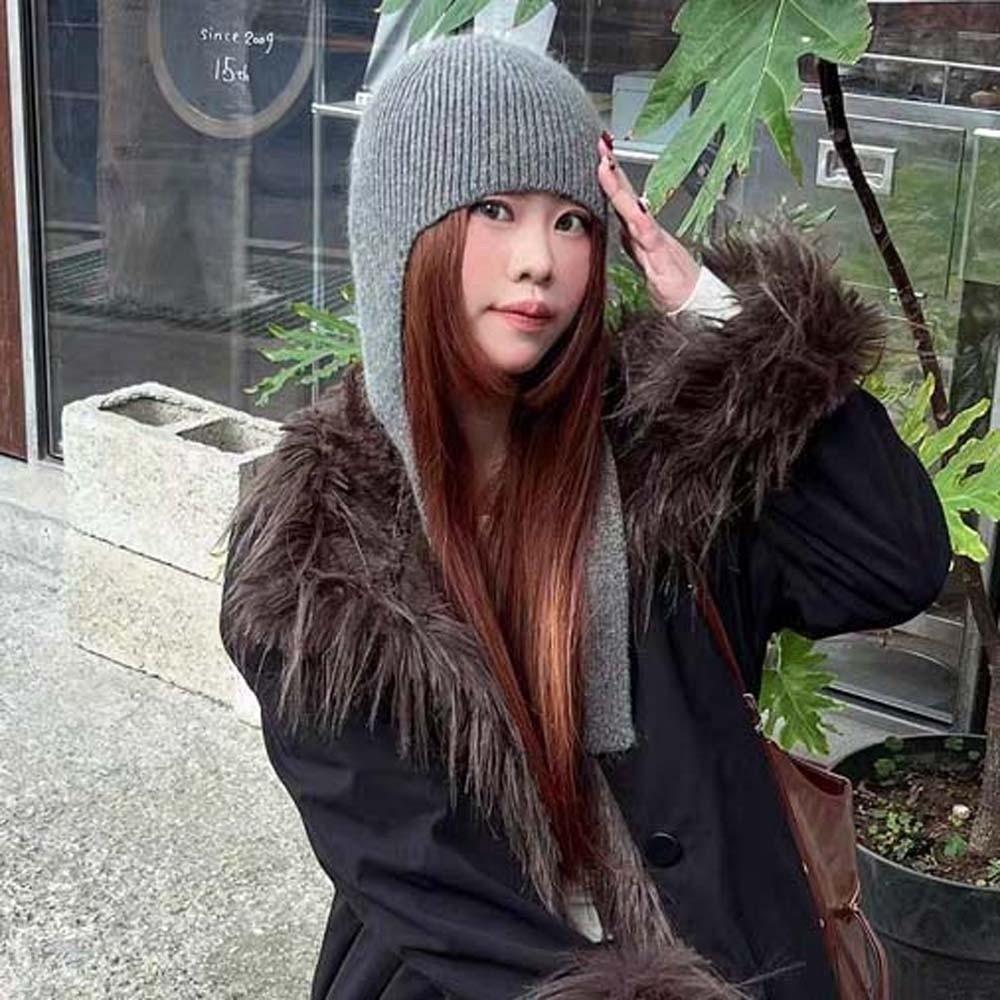 Windproof Knit Earflap Hat Solid Color Warm Skull Cap Korean Style Bonnet  Daily Commute