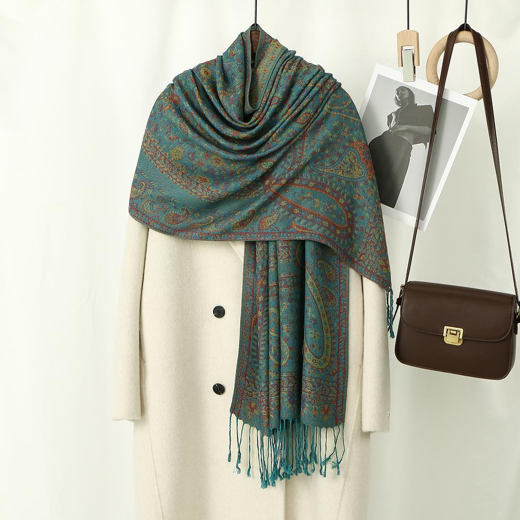 Thick Pashmina Scarf Shawl Wrap Paisley Jacquard Stoles Vintage Cashew Scarves Printed Cotton Tippet Sunscreen Hijab
