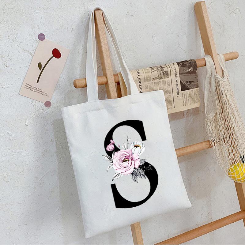 Alphabet24 Letter Print Student Portable Canvas Bag Tote Bag Large Capacity Messenger Bag