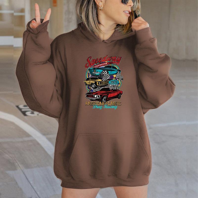 

Осенне-зимний свитер с алфавитом, автомобилем, модным принтом, капюшоном, рукавами реглан, флисовый свитер-топ 5XL темно-коричневого